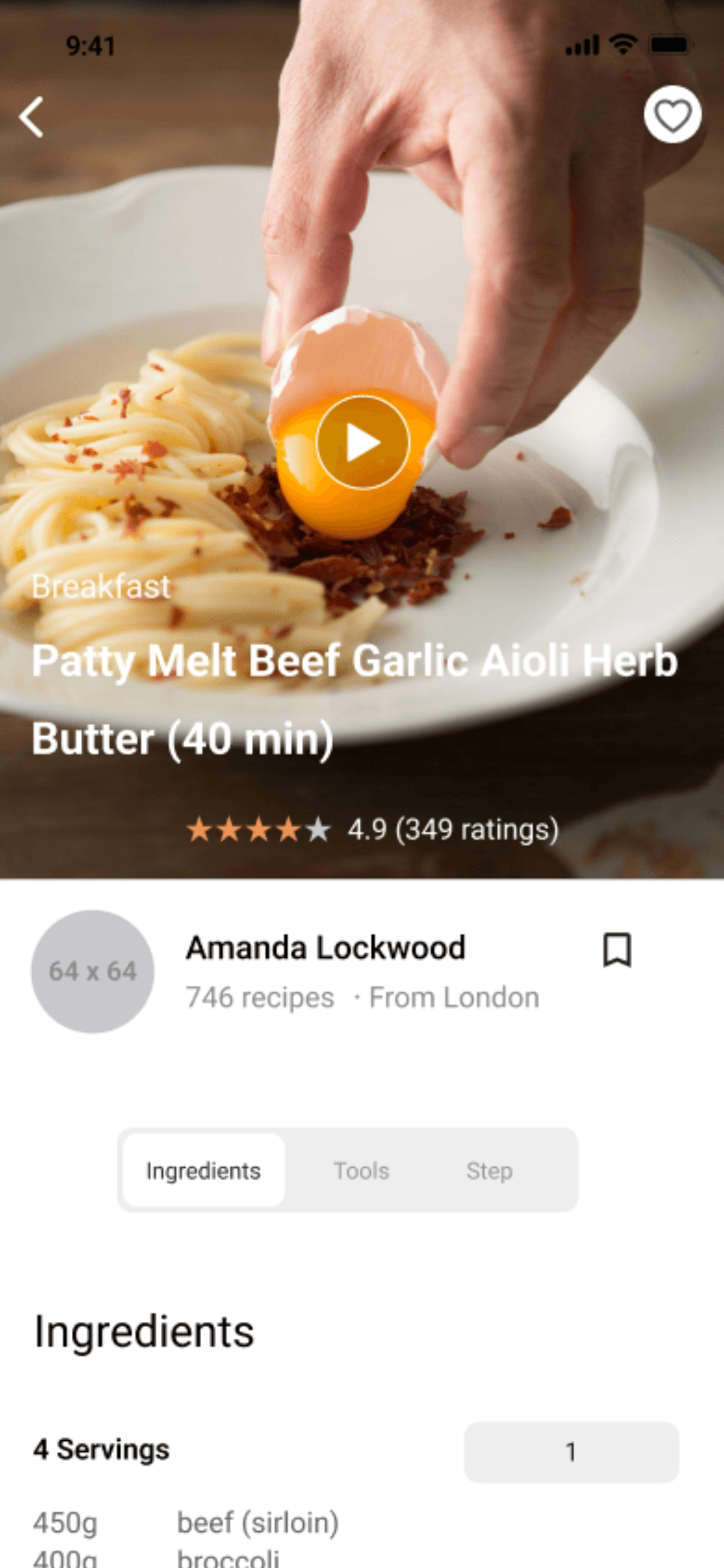 App screenshot showing personalized recipe feed